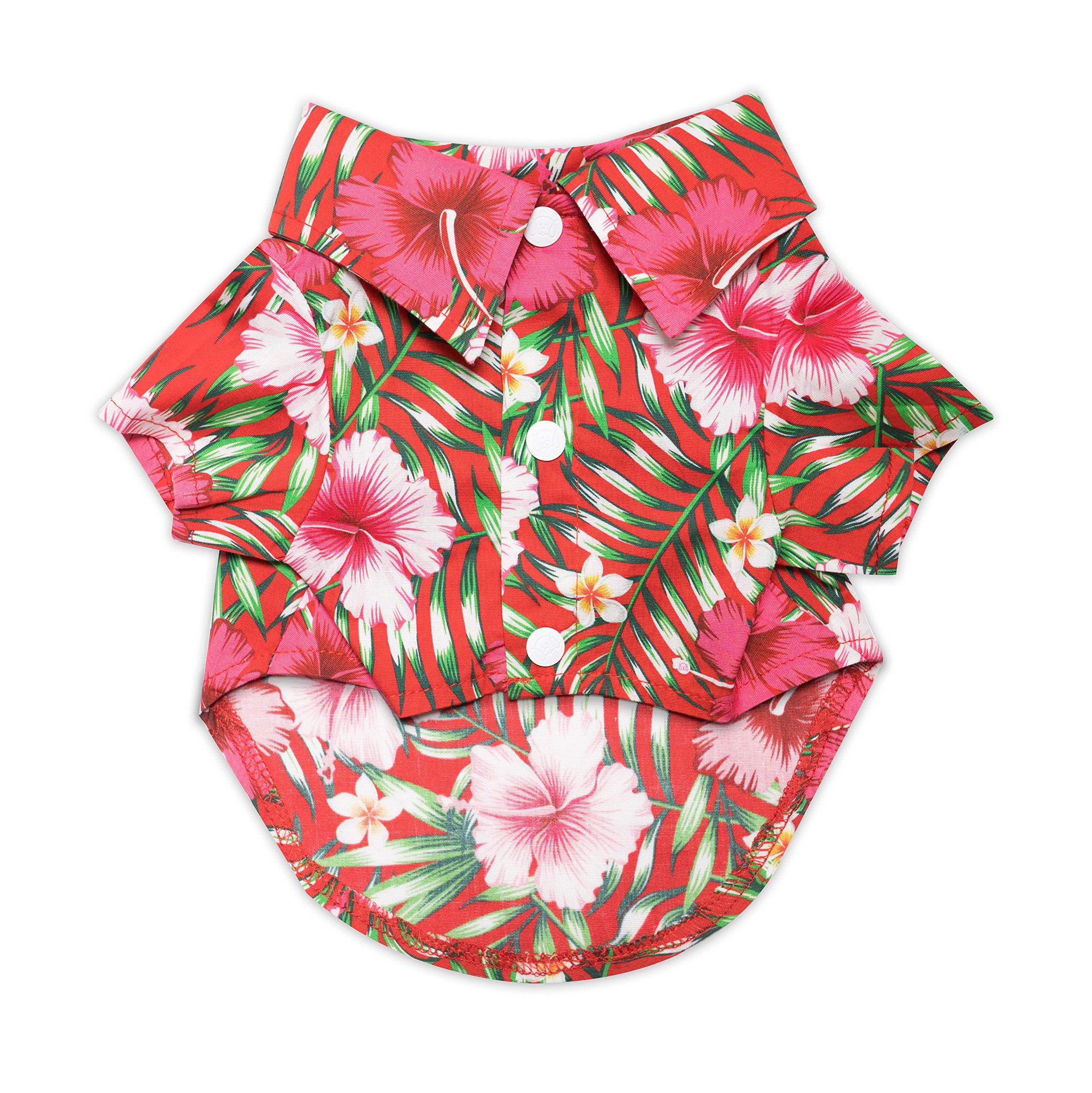 United Pups Hawaii-Hemd für Hunde, kleine bis mittelgroße Haustiere, Katzen-Design, für Sommer, Luau-Stil, Strand, Camp, Urlaub, florales Welpen-T-Shirt, Rot, Größe 1