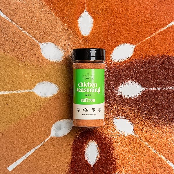 CHICKEN SEASONING WITH SAFFRON – 100% NATURAL HERBS AND SPICES, POULTRY SEASONING, NON-GMO, NO-MSG, GLUTEN FREE, NATURAL INGREDIENTS BY GOLDEN TOWER – 5OZ PACK – 140G