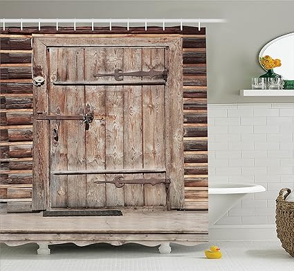 Bath Shower Curtains Rustic Shower Curtain Timber Door Log House