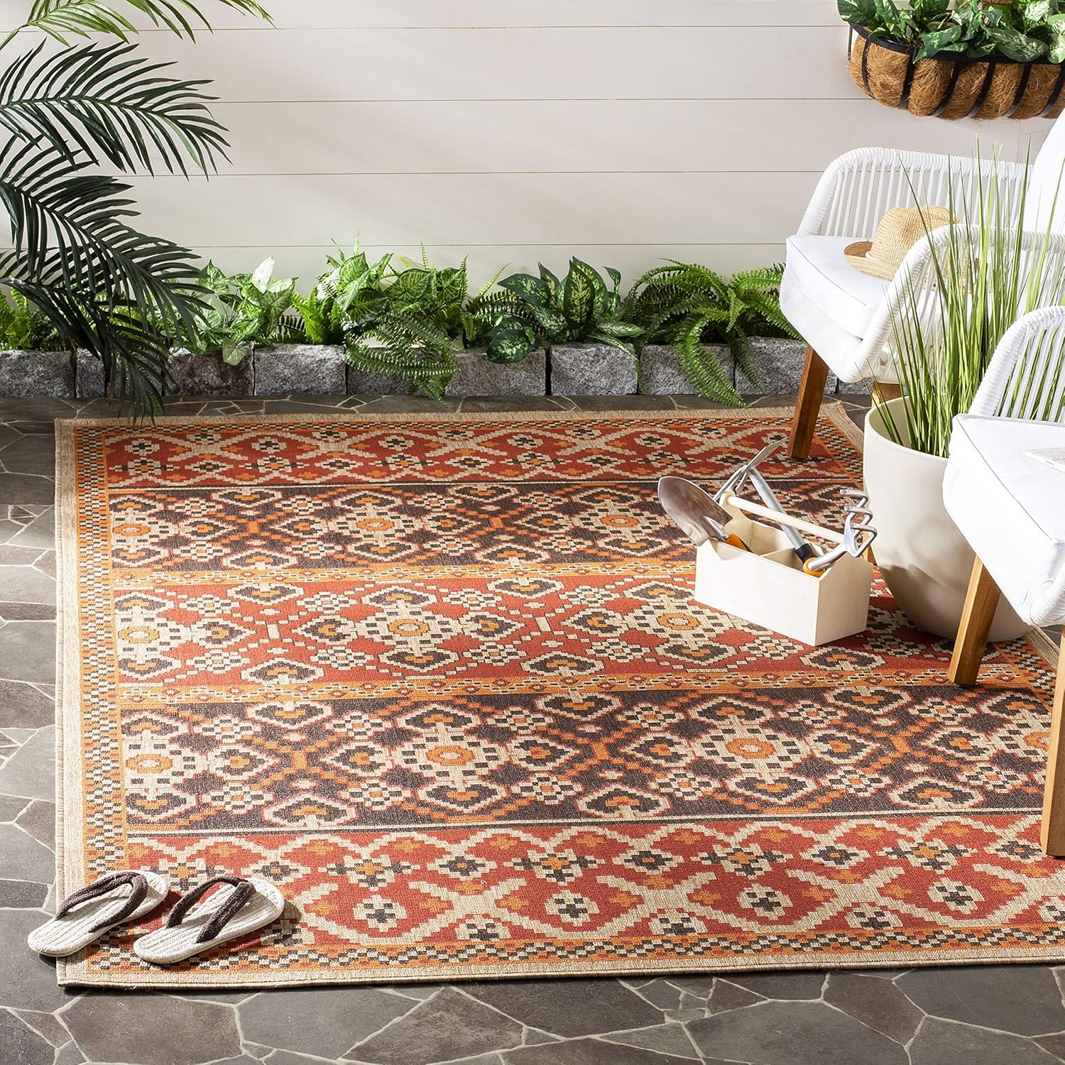 SAFAVIEH Boho Rug for Living Room Dining Room, Bedroom - Veranda Collection, Short Pile, in Red and Chocolate, 201 X 290 cm - Image 3