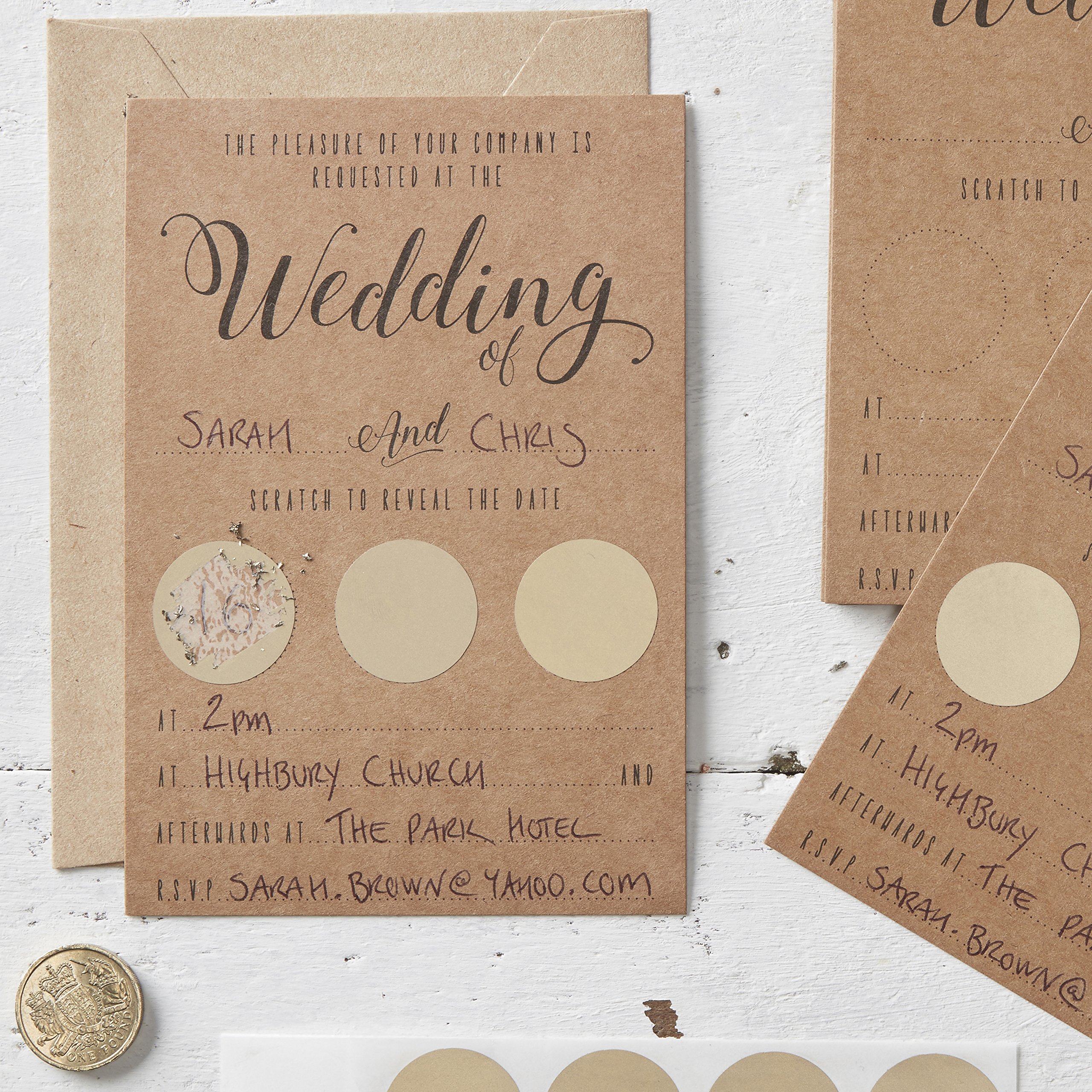 Ginger Ray Kraft Scratch to Reveal Unique Wedding Invitations 10 Pack - Scratch Cards