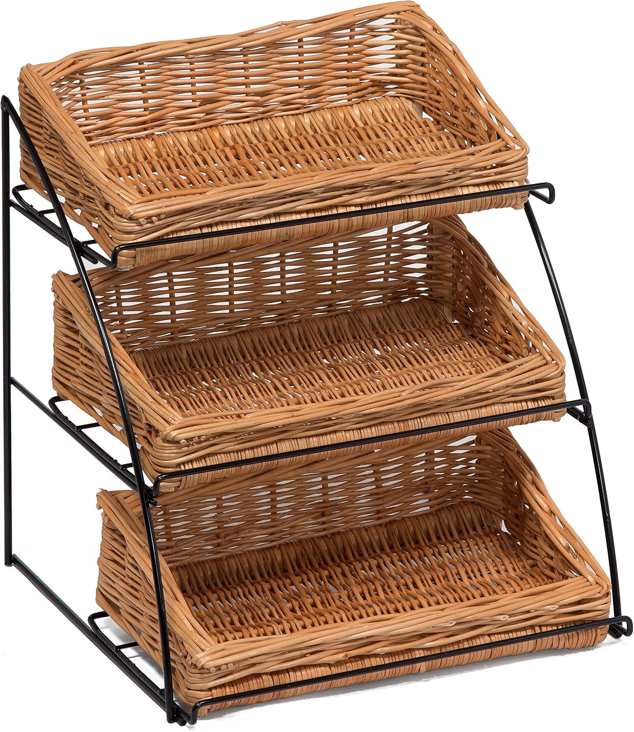 Prestige Wicker Counter Top Display Stand Three Baskets, Wood, Natural, 35 x 20 x 15 cm