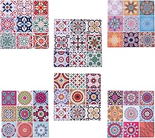 Flanacom Boho Design Untersetzer 6er Set – Dekorative Keramik Untersetzer für Glas, Tassen, Vasen, Kerzen und Töpfe - Premium Untersetzer Innen & Außen - Orientalisches Design (6er Set Kacheln)