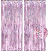 GREATRIL Pink Tinsel Curtain Backdrop 3.2 ft x 8.2 ft Pack of 2