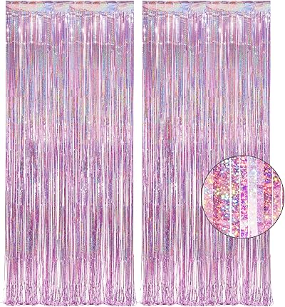 GREATRIL Pink Tinsel Curtain Backdrop 3.2 ft x 8.2 ft Pack of 2
