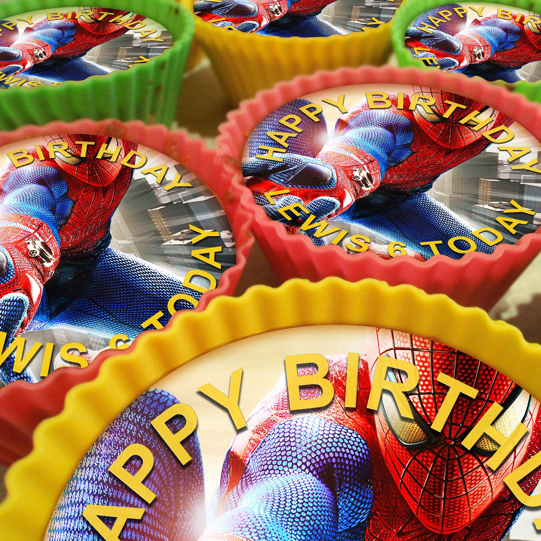 Buy Spiderman Cupcake Toppers, 20 x 5cm, Personalised Edible on Icing