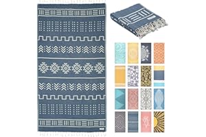 FESHKA Sand Free Turkish Beach Towel (37 x 67) Quick Dry Bath Towel, Oversized Beach Blanket, Lightweight for Travel - Made with 100% Organic Turkish Cotton - Pathfinder (Dark Blue)