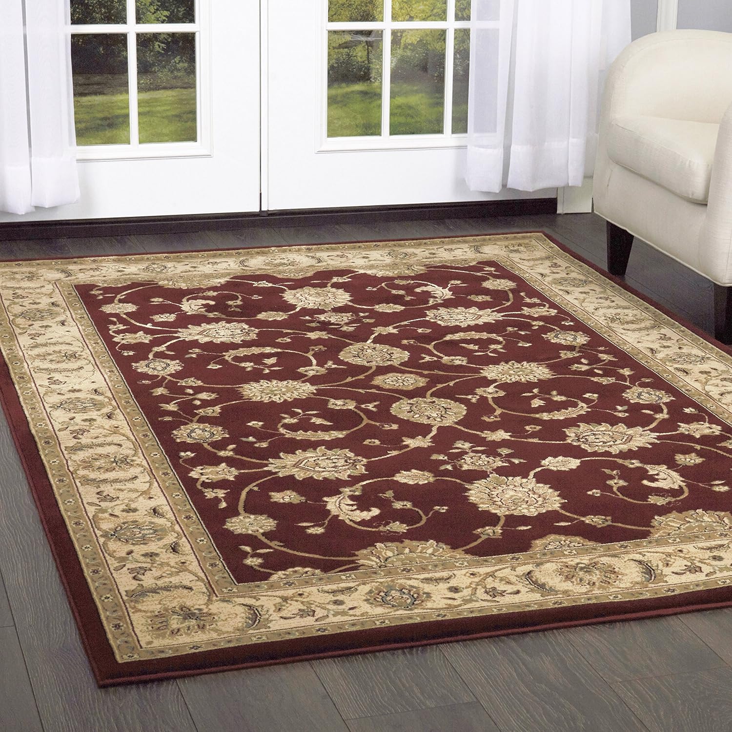 Triumph Fawn Runner Area Rug 2'2"x7'6" Border Burgundy