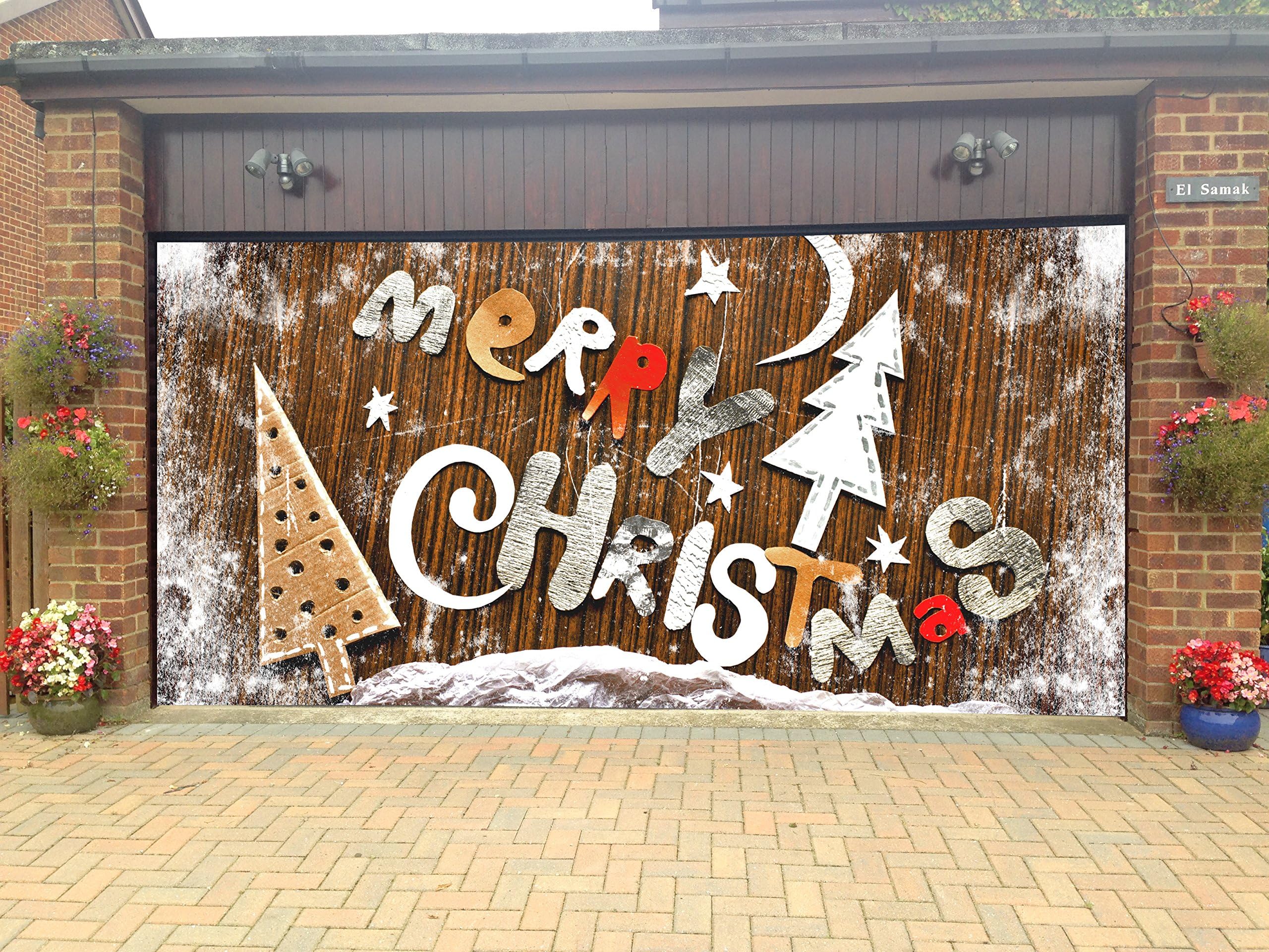 Merry Christmas Garage Door Covers 3D Banners Holiday Tree Decorations Outdoor Billboard Murals GD42