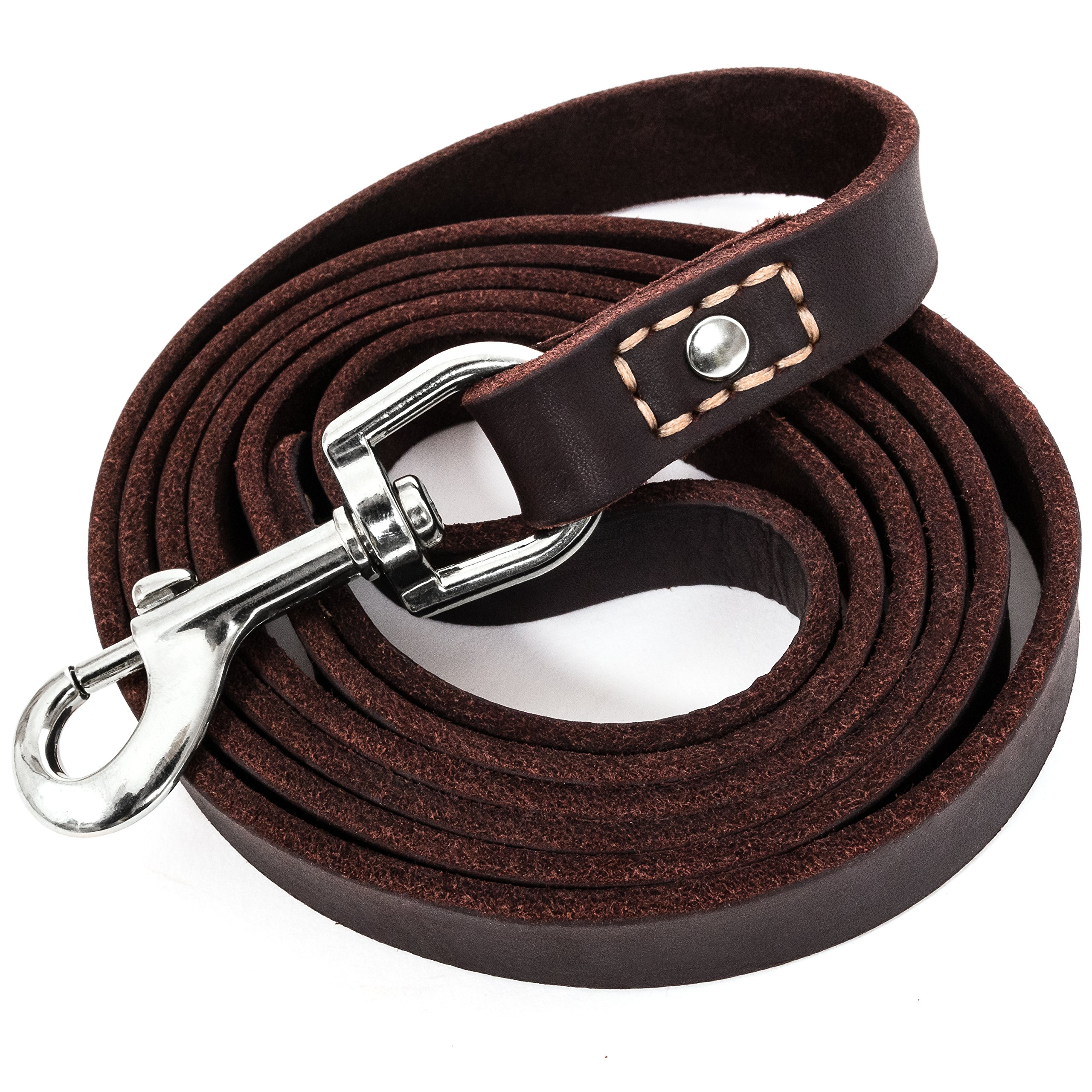 Leatherberg Leather Dog Training Leash Dark Brown 6 Ft Long x 3/4