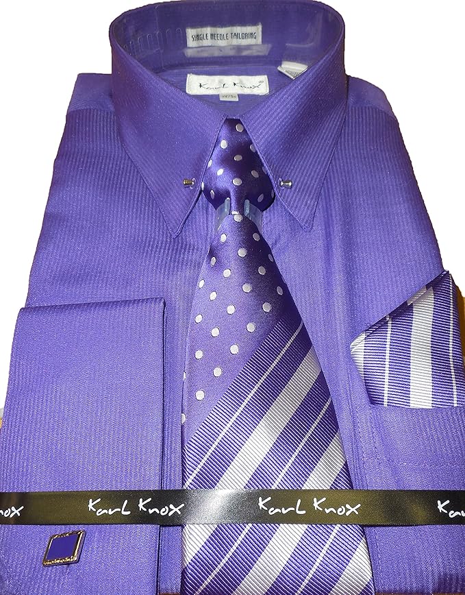 Karl Knox SX4352 Mens Purple Pin Collar Bar French Cuff Dress Shirt (M