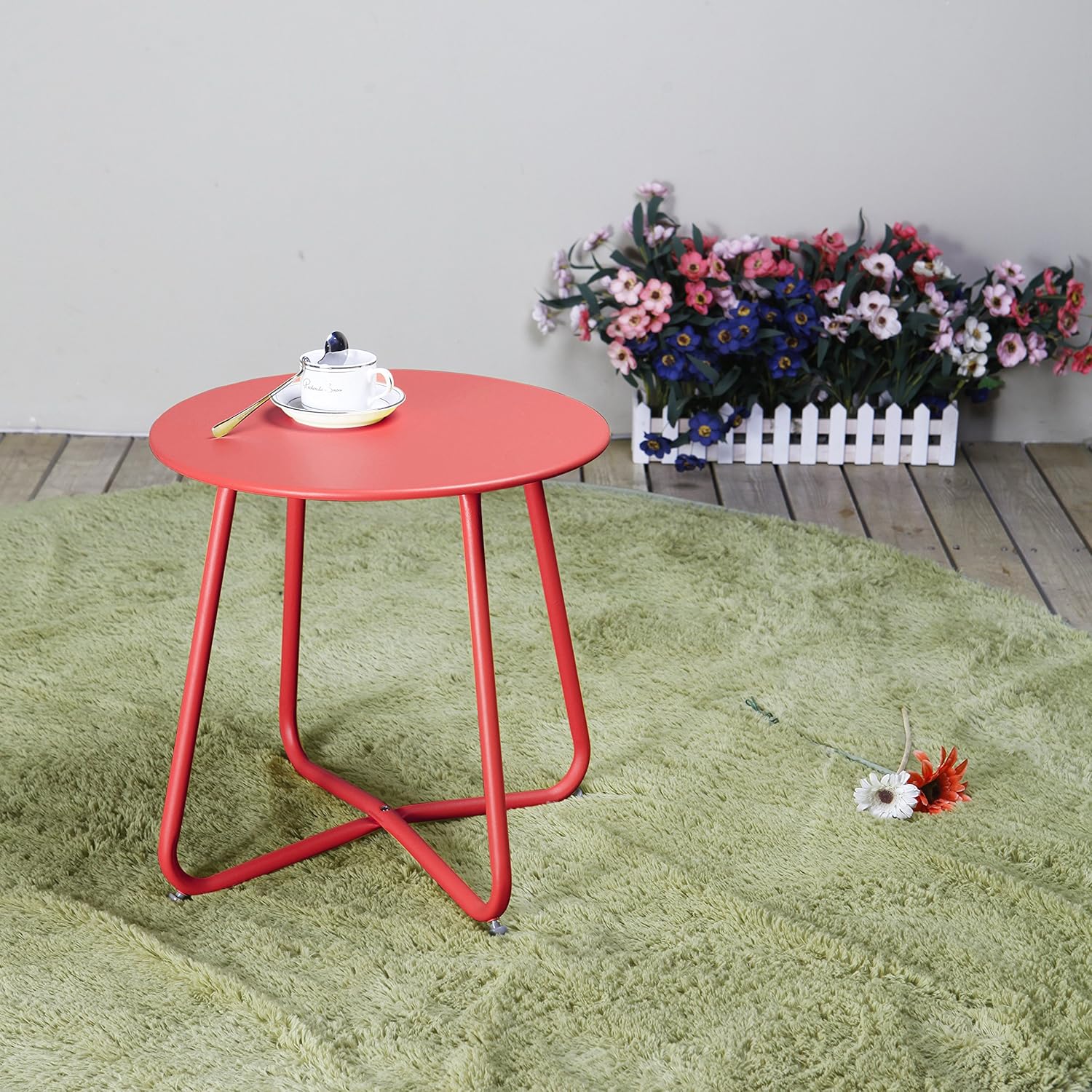 Grand Patio Steel Patio Side Table, Weather Resistant Outdoor Round End Table, Red : Garden & Outdoor