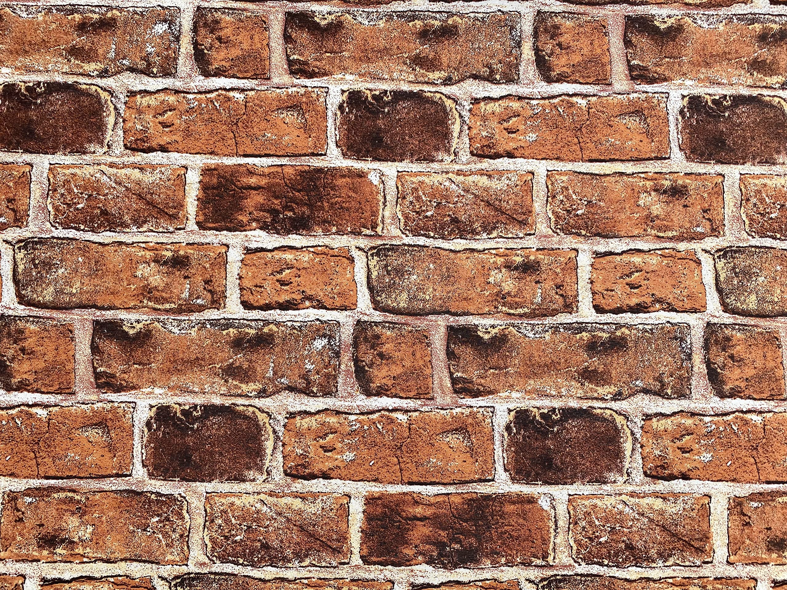 Red Brick Wall Print Fabric Home Decor Curtain Upholstery Cotton Material - 140cm Wide Canvas (1)