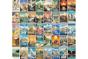 97 Decor Vintage Travel Decor Posters - World Travel Wall Art Prints, Retro Popular Cities Photo Collage Kit, Trendy City Landscape Aesthetic Pictures for Teen Dorm Bedroom (40 Pcs, 4"x6")