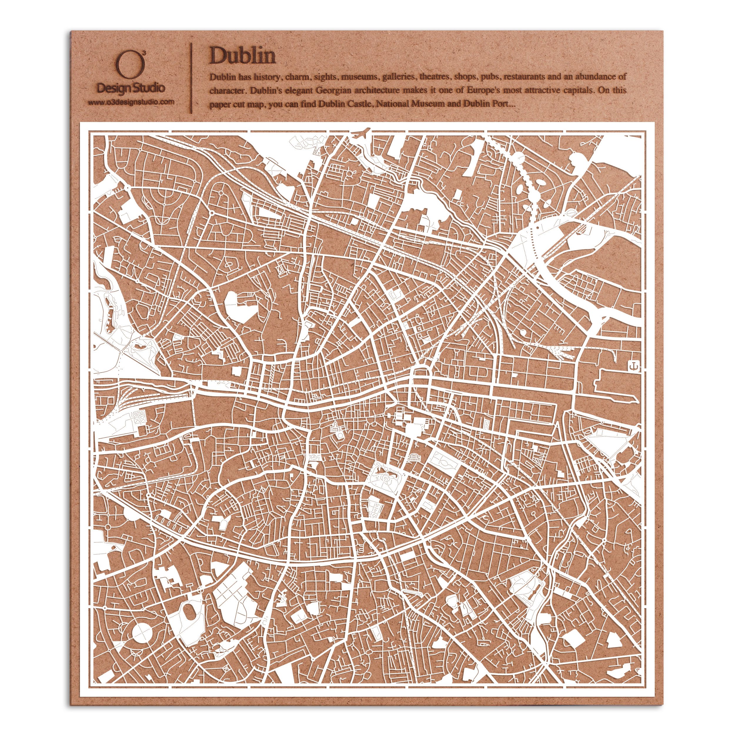 Dublin Paper Cut Map White 30x30 cm Paper Art — image 1