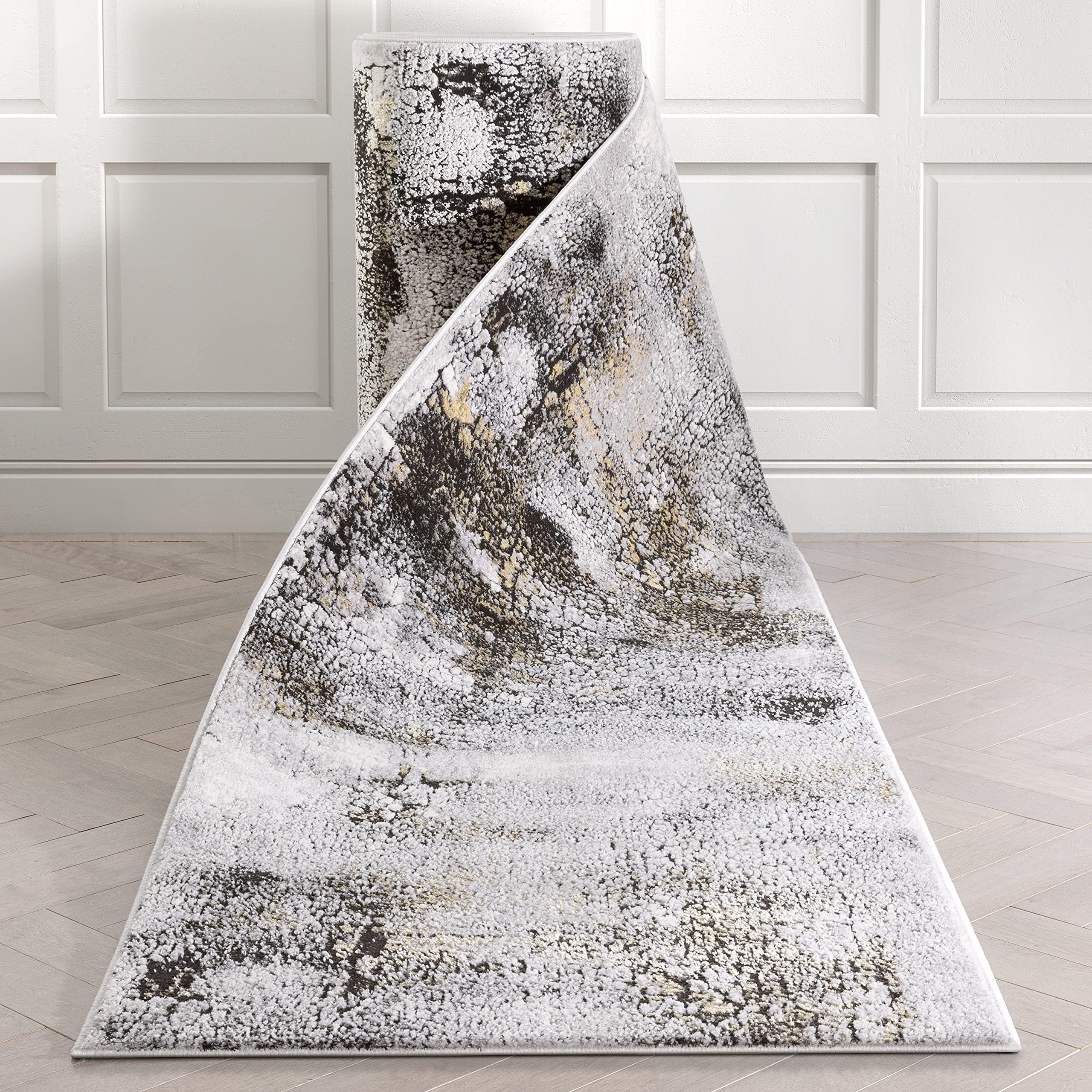 Well Woven Custom Size Hallway Stair Runner – Choose Your Length – Fairmont Collection Kennet Grey Abstract Industrial 31 Inches Wide x 11 Feet Long Runner (31″ x 11′ Runner)