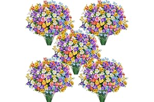 Der Rose 24 Bundles Artificial Pansy Flowers for Outdoors, UV Resistant 6 Assorted Colors Fake Pansies Spring Flowers for Pla