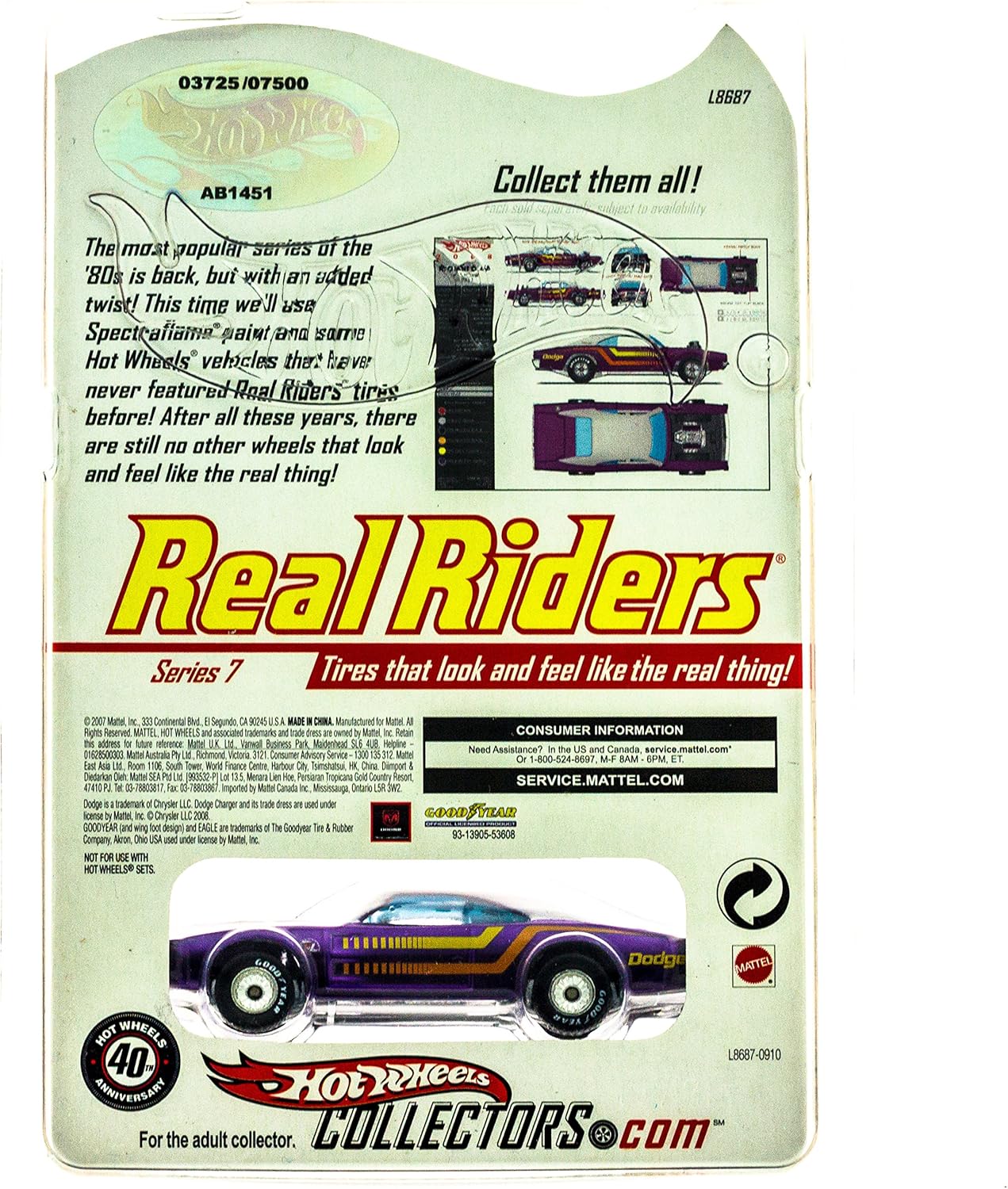 Amazon Com Hot Wheels Real Riders Custom 69 Dodge Charger Series 7 Purple 5 6 Toys Games