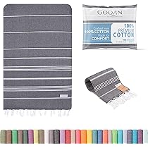 GOQAN Turkish Beach Towel – Oversized 39x71 Inch, 100% Cotton, Lightweight, Quick-Dry & Sand-Free