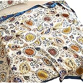 MEJU Muslin Bohemia Mandala Boho Paisley Flower Blanket Throw for Bed Sofa Couch, 100% Combed Cotton 4 Layer Soft Warm Southwest Reversible Throw Blanket Bed Coverlet Sheet Twin 60 in x 80 in