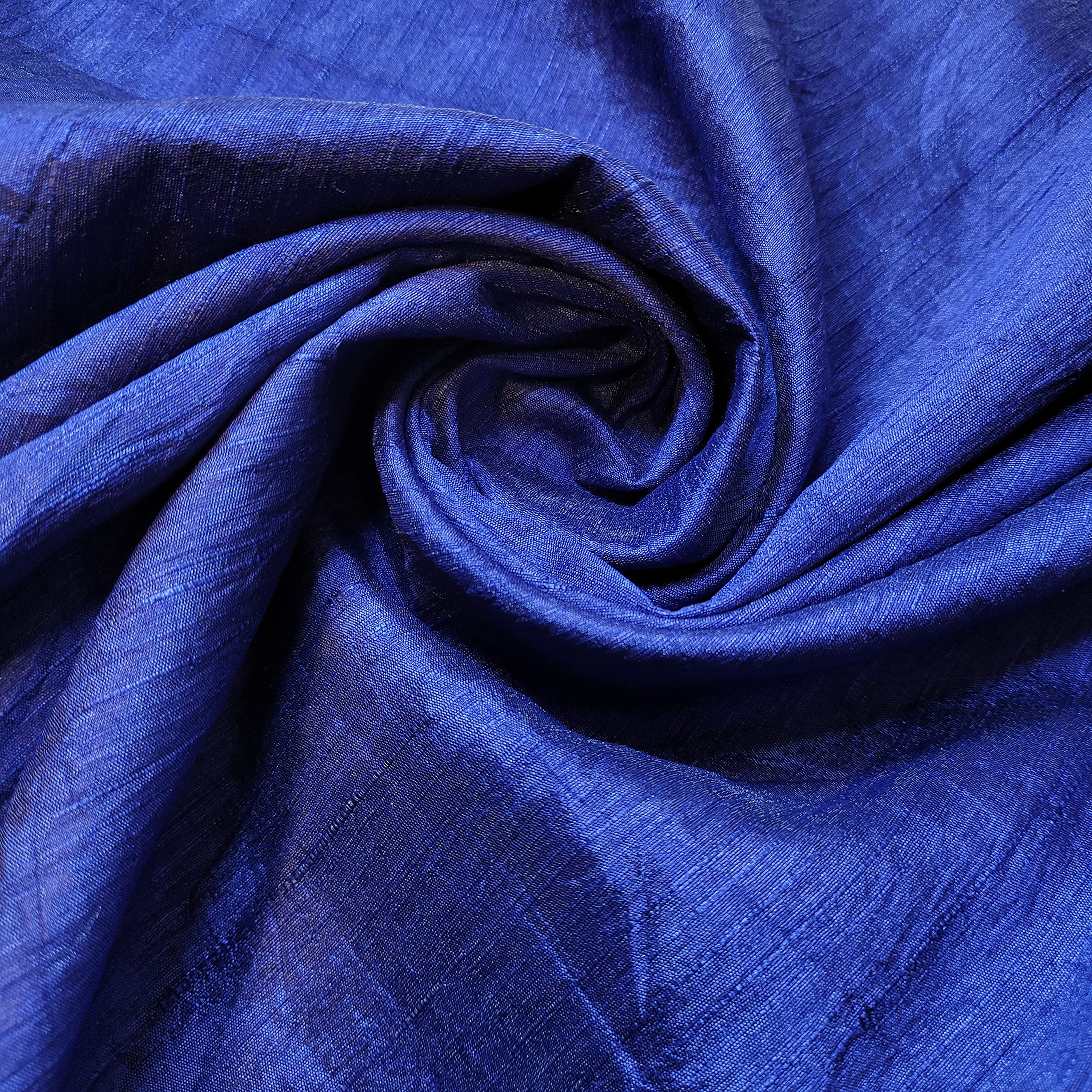 Plain Raw Silk Faux Dupion 100% Polyester Upholstery Fabric Bridal Material 44" (1 Meter, French Navy)