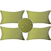 Demetex 12x20 Outdoor Pillow Covers Set of 4 Green Decorative Pillowcase Lumbar Waterproof Throw Pillows for Couch Bed Decorations, 12 x 20 Inch, Grass Green