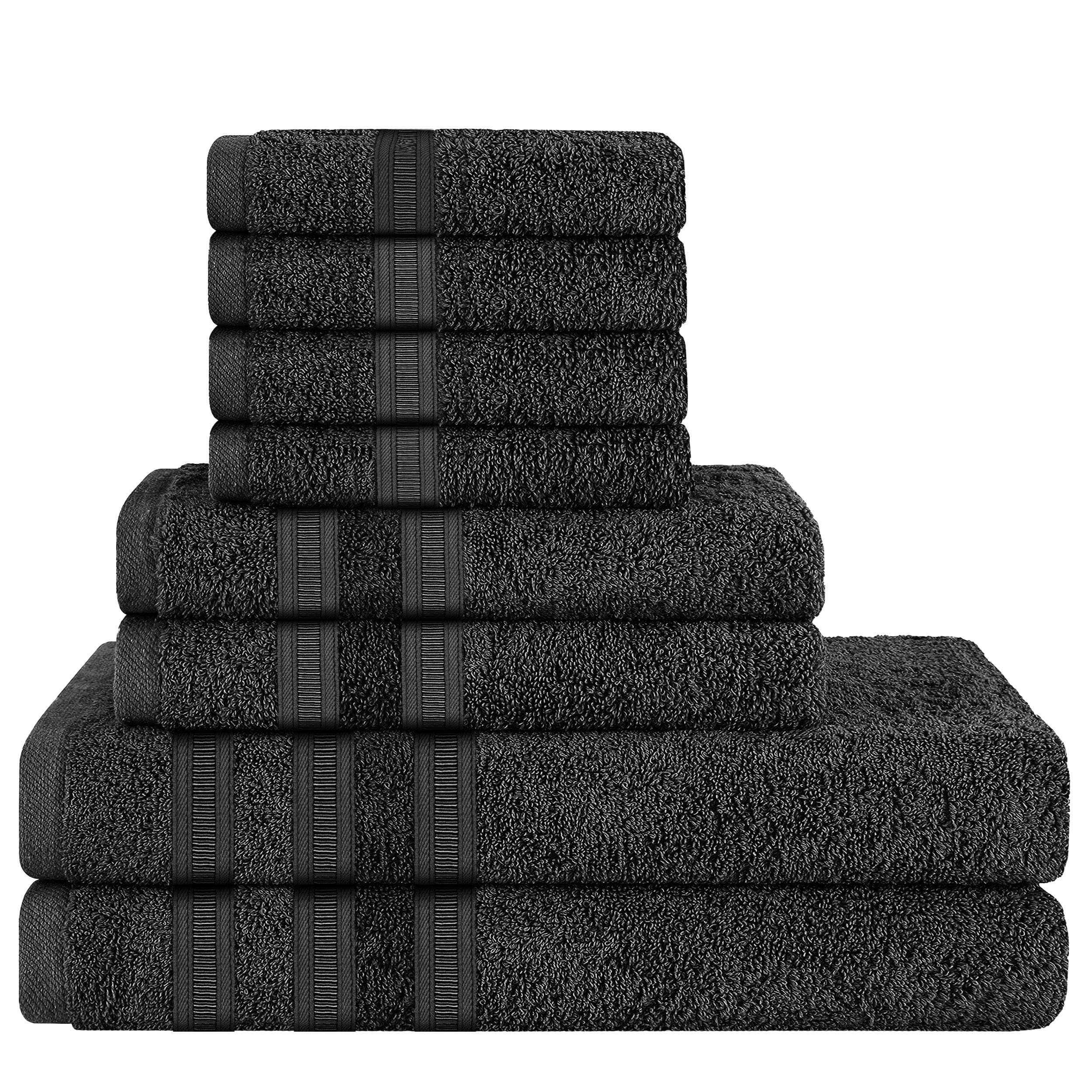 Olivia Rocco 8 Piece Towel Set Viscose Stripe Towel Bale 2 Bath Towels 2 Hand Towels and 4 Washcloths Cotton Hotel Quality Super Soft and Highly Absorbent (Black, 8 Piece Towel Bale)