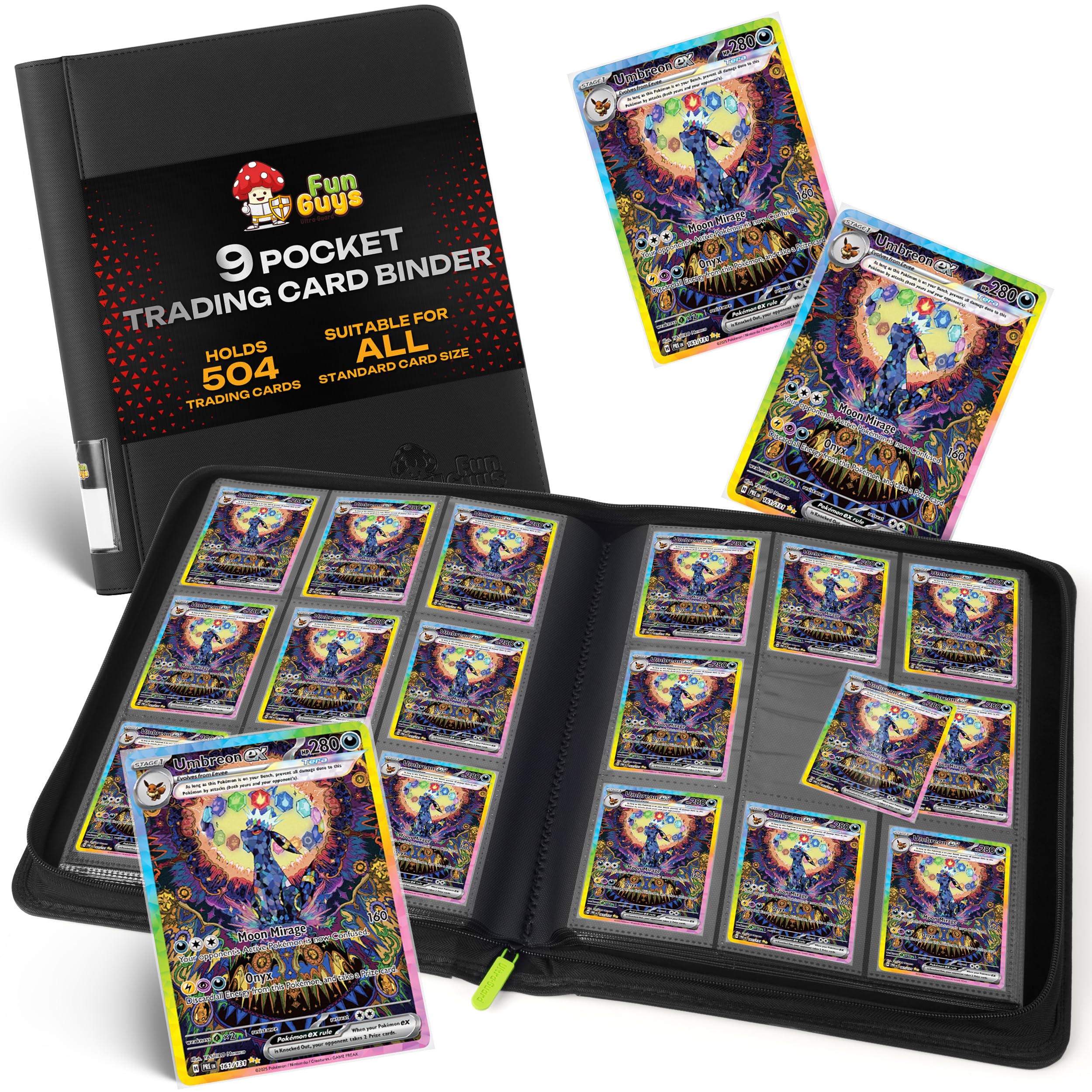 FunGuys Trading Card Binder, 9 Pocket, 504 Side Loading Sports Card Binder, Card Collection for Yugioh Card, MTG, TCG Book Holder