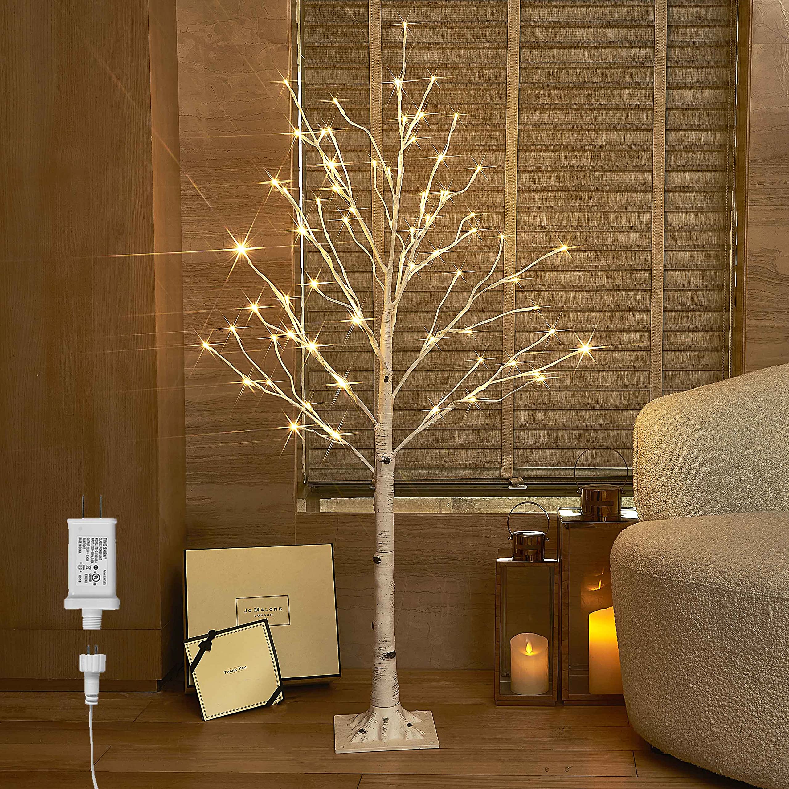 Hairui White Birch Twig Tree with Lights 4FT 72 LED for Home Christmas Holiday Party Decorations Plug in — image 1