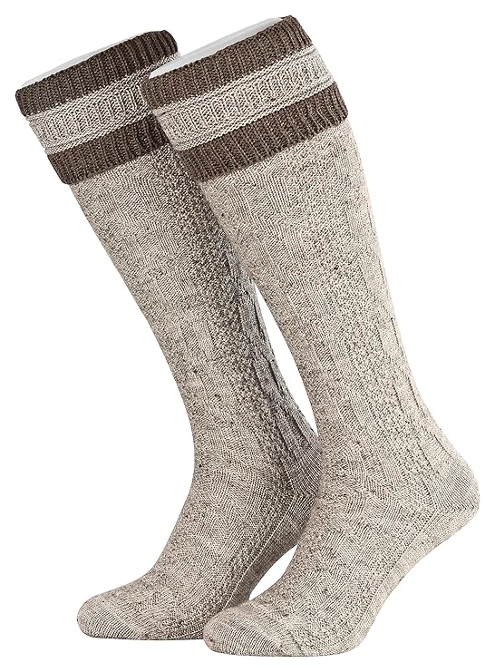 Piarini 1 Paar Herren Trachtenstrümpfe I Trachtensocken mit Zopfmuster I Trachtenstutzen mit Umschlag aus Wolle lang
