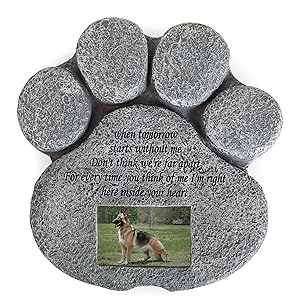 Besti Pet Memorial Stone for Cats and Dogs – Paw Shaped Headstone with Loss Comforting Poem, Photo Frame Grave Marker for Outdoor Tombstone Or Indoor Display