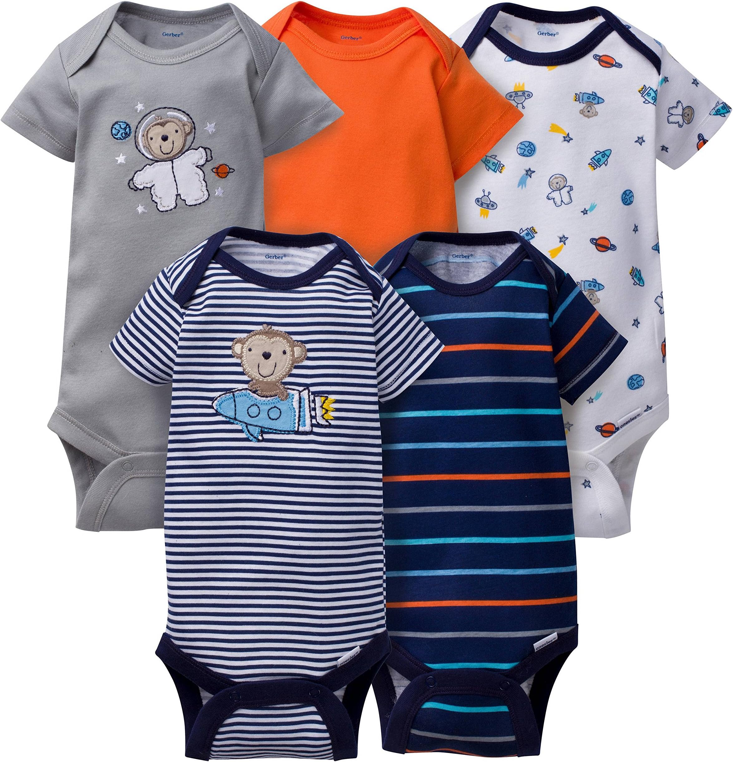 Gerber Clothing Baby Boys 5 Pack Variety Onesies Undershirt Bodysuits, Space Monkeys, 18 Months