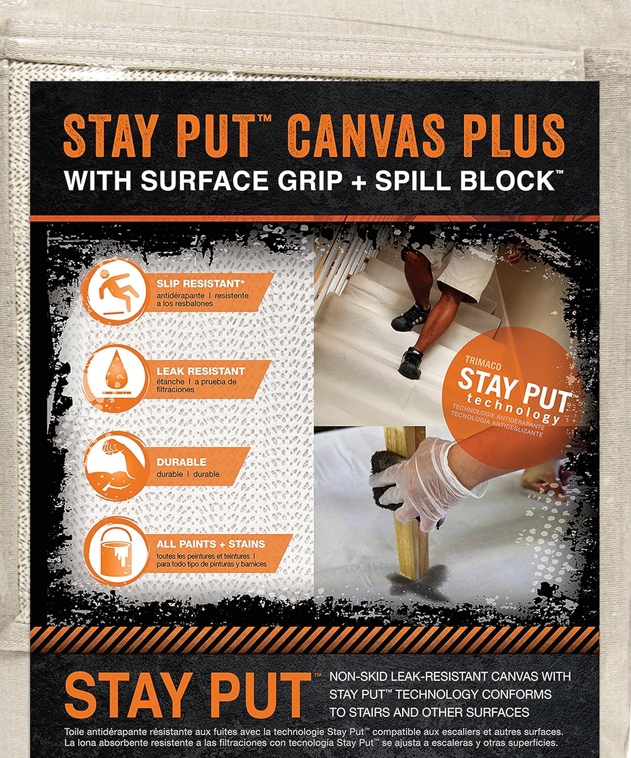 Stay Put Canvas Plus Drop Cloth with Slip Resistant and Leak Protection