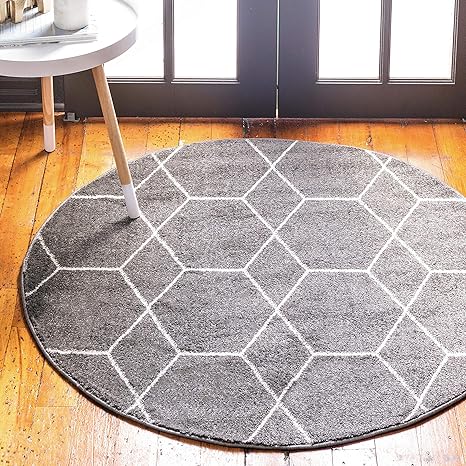 Amazon Com Unique Loom Trellis Frieze Collection Lattice Moroccan Geometric Modern Dark Gray Round Rug 8 0 X 8 0 Furniture Decor