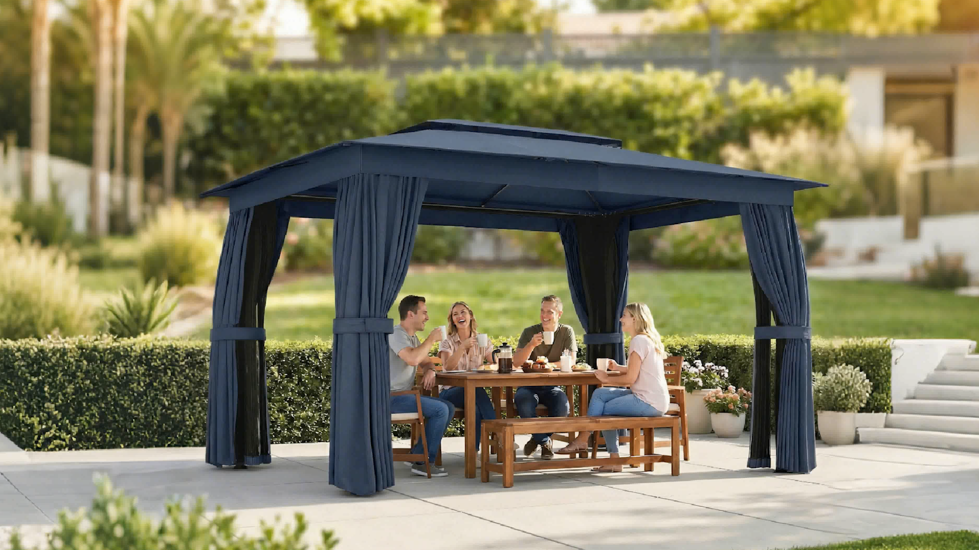 Outsunny 10x12 Patio Gazebo Double Roof UPF30+ Steel Frame Mesh Curtains image 21