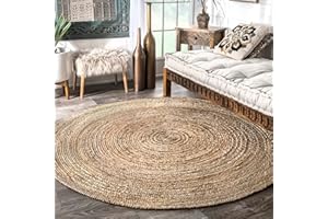 nuLOOM 6 Round Rigo Jute Hand Woven Area Rug, Natural, Solid Farmhouse Design, Natural Fiber, For Bedroom, Living Room, Dining Room, Hallway, Office, Kitchen, Entryway