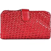 VILENCA HOLLAND Genuine Leather Wallets for Women, Small Wallet for Ladies Zipper Coin Purse Credit Card Holder with Strap (VL-163-RED)