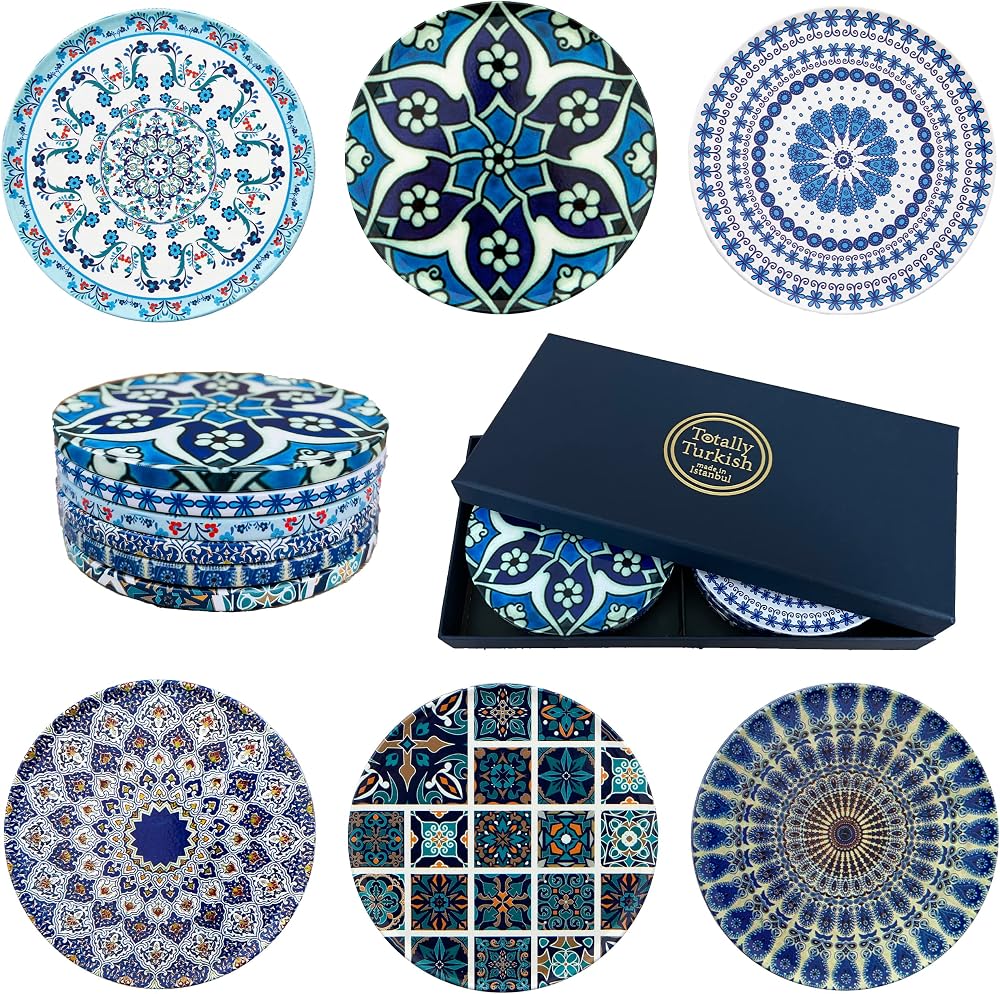 Totally Turkish Patterned Drink Coasters Set of 6 Giftable Non-Scratch Non-Slip
