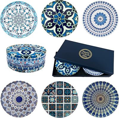 Totally Turkish Patterned Drink Coasters Set of 6 Giftable Non-Scratch Non-Slip