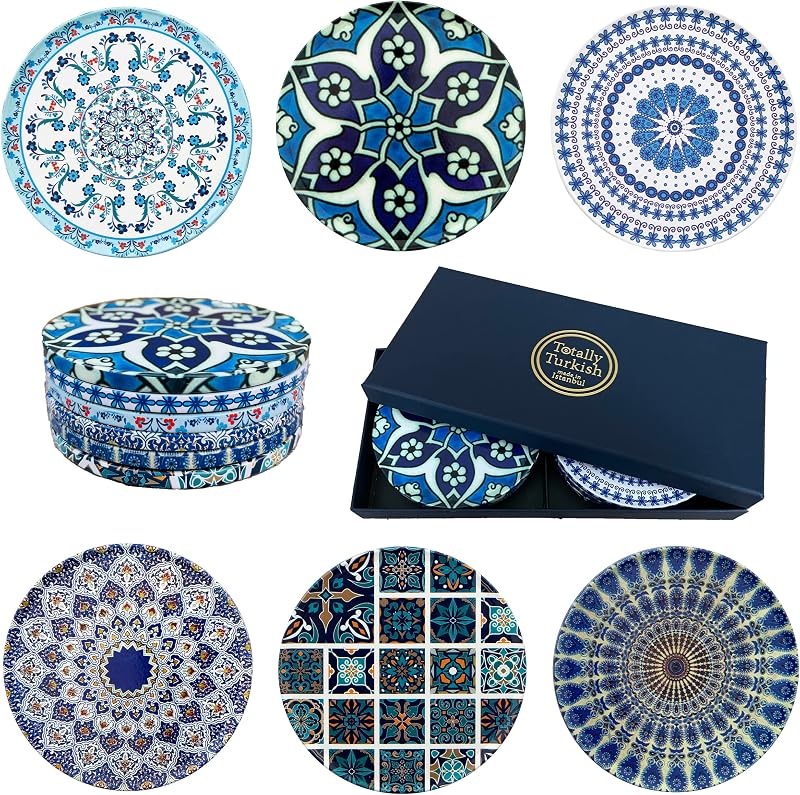 Totally Turkish Patterned Drink Coasters Set of 6 Giftable Non-Scratch Non-Slip
