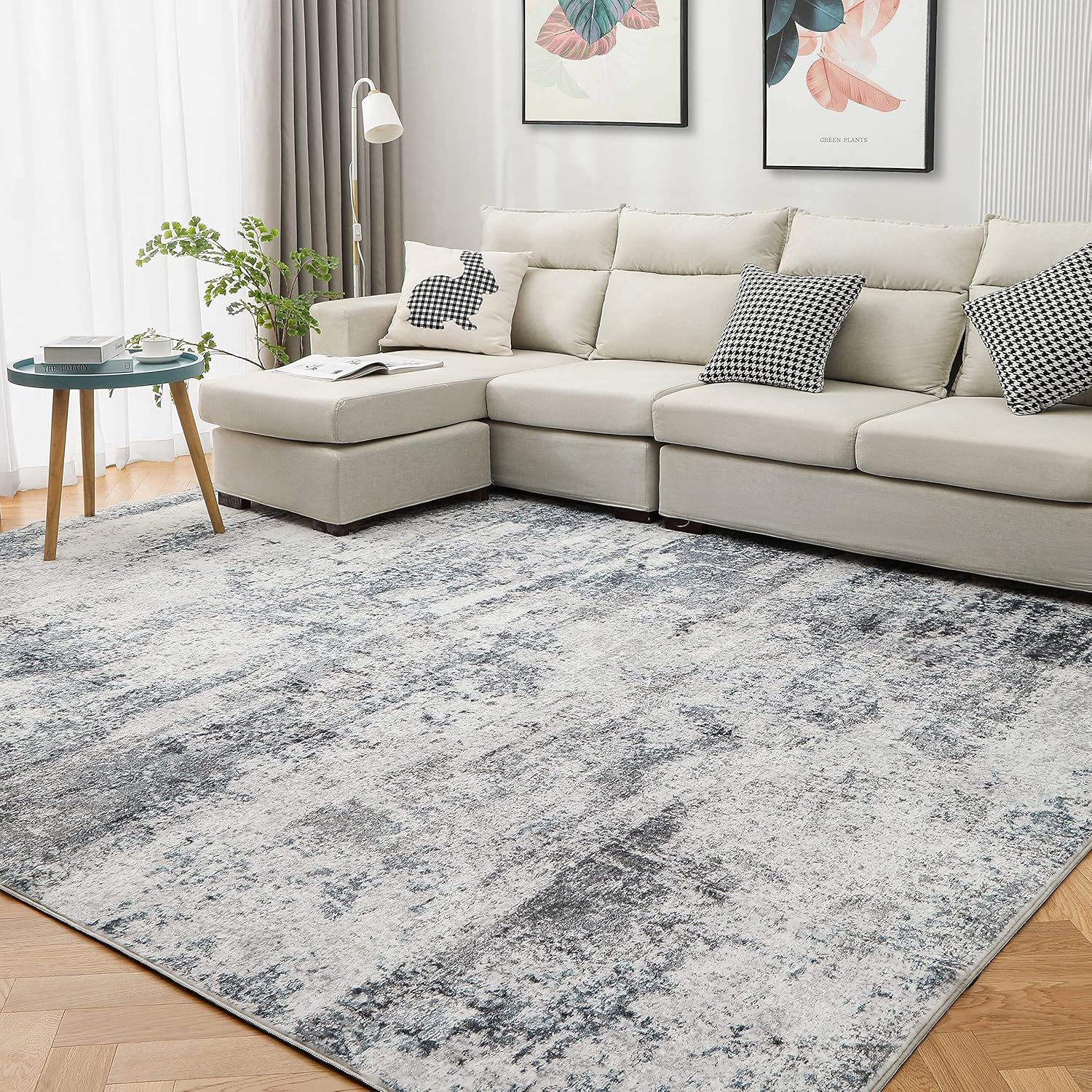 Rugs, Pads & Protectors - Area Rug Living Room Rugs: 5x7 Indoor Abstract Soft Fluffy Pile Large Carpet with Low Shaggy for Bedroom Dining Room Home Office Decor Under Kitchen Table Washable - Gray/Blue