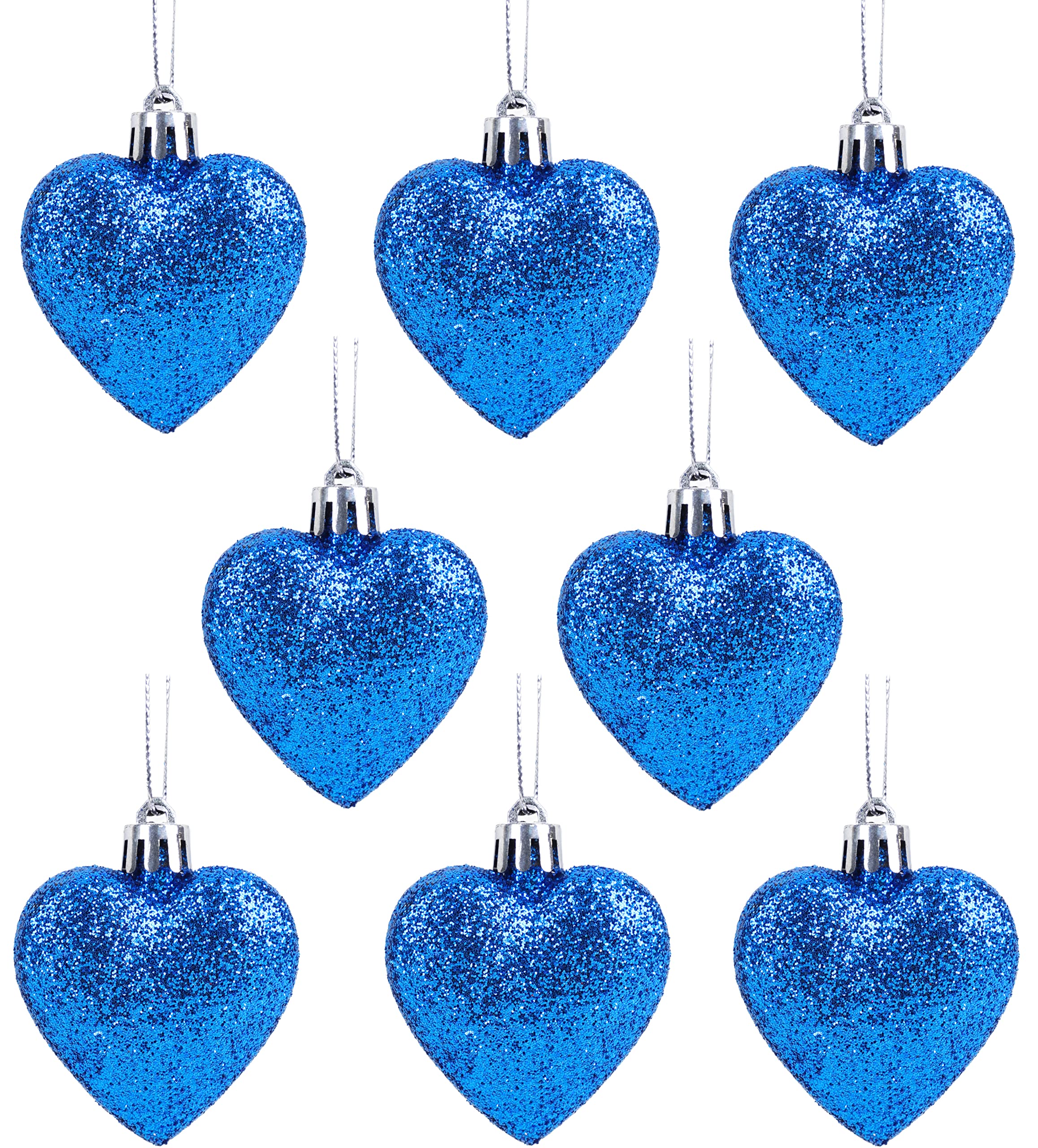 Christmas Concepts® Pack of 8-60mm Heart Shaped Christmas Tree Baubles – Glitter Decorated Baubles (Blue)