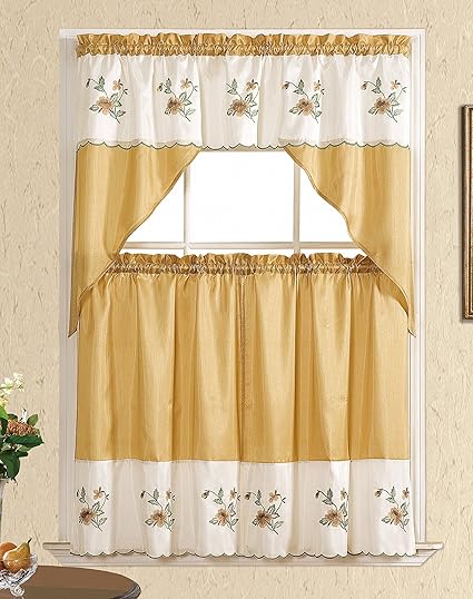 Kashi Home KC044395 Sally Kitchen Curtain Set, Gold