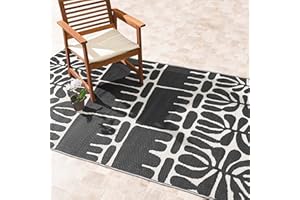 Fab Habitat Outdoor Rug - Waterproof, Fade Resistant, Crease-Free - Premium Recycled Plastic - Tribal, Black & White - Patio, Deck, Porch, Balcony, Laundry Room - Serowe - Black - 4 x 6 ft