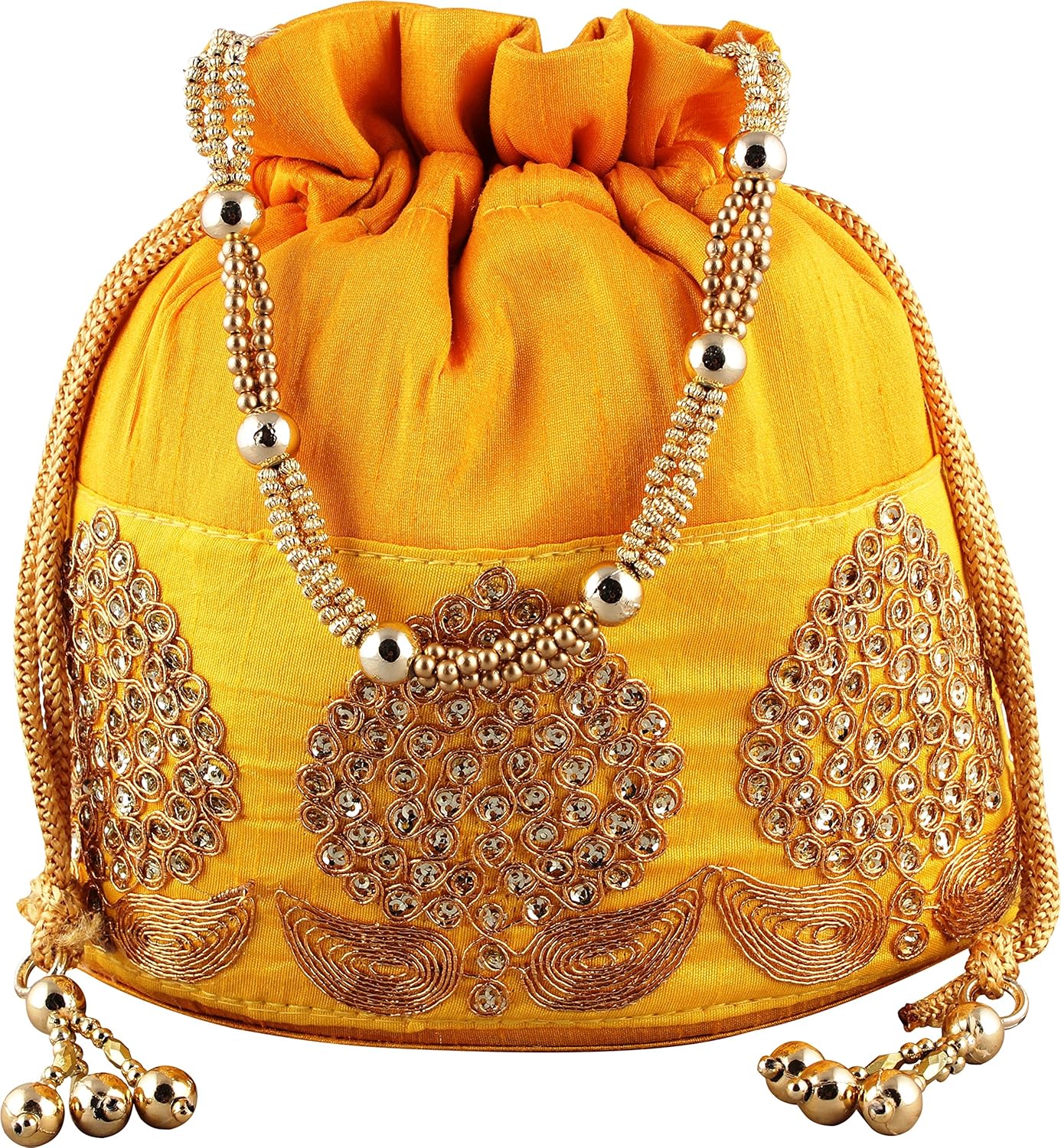 bombay haat ethnic rajasthani women's silk potli bag for party(yellow, bp0000y)