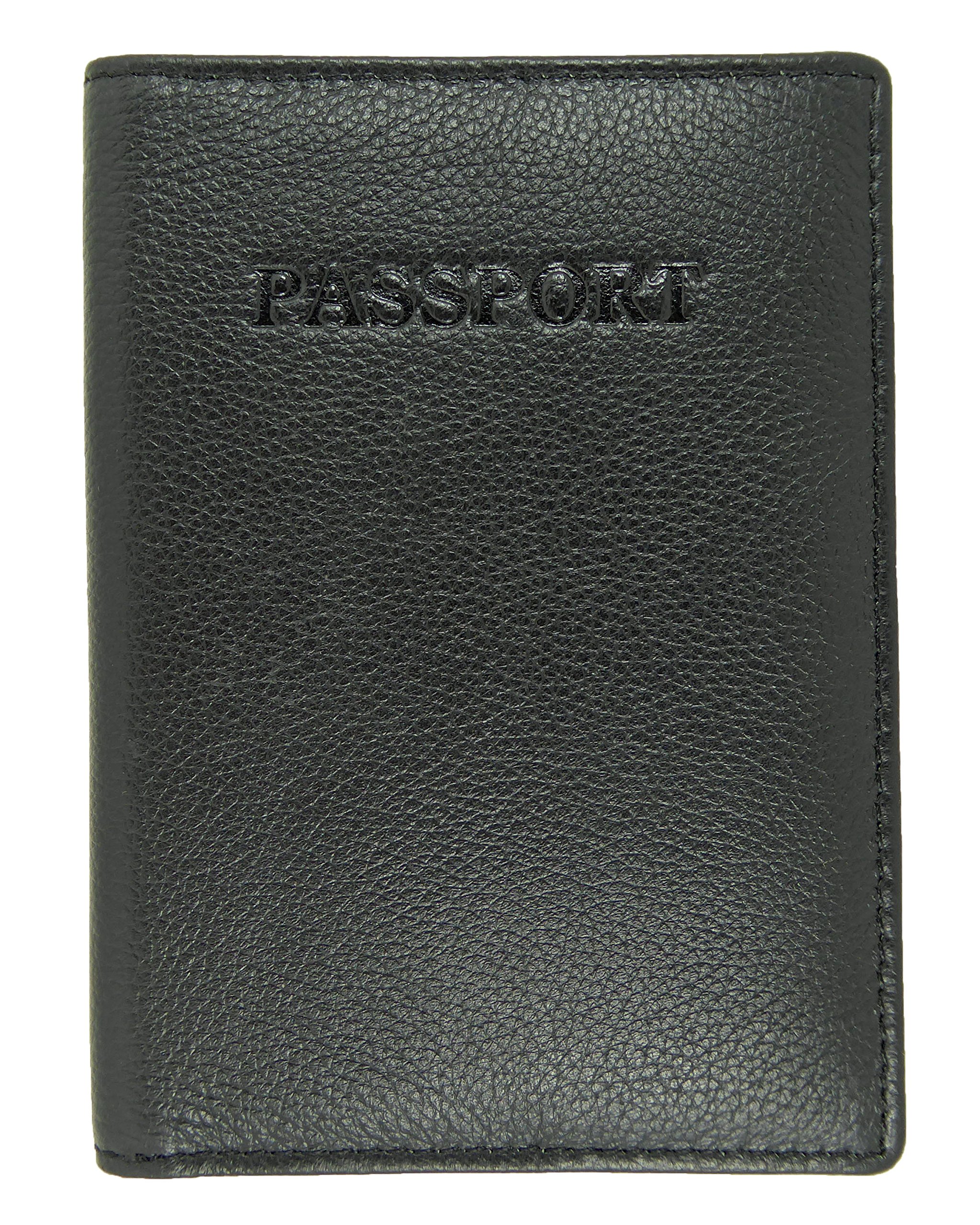 Hide and Sleek Soft Real Leather Passport Holder Case Wallet (Black)