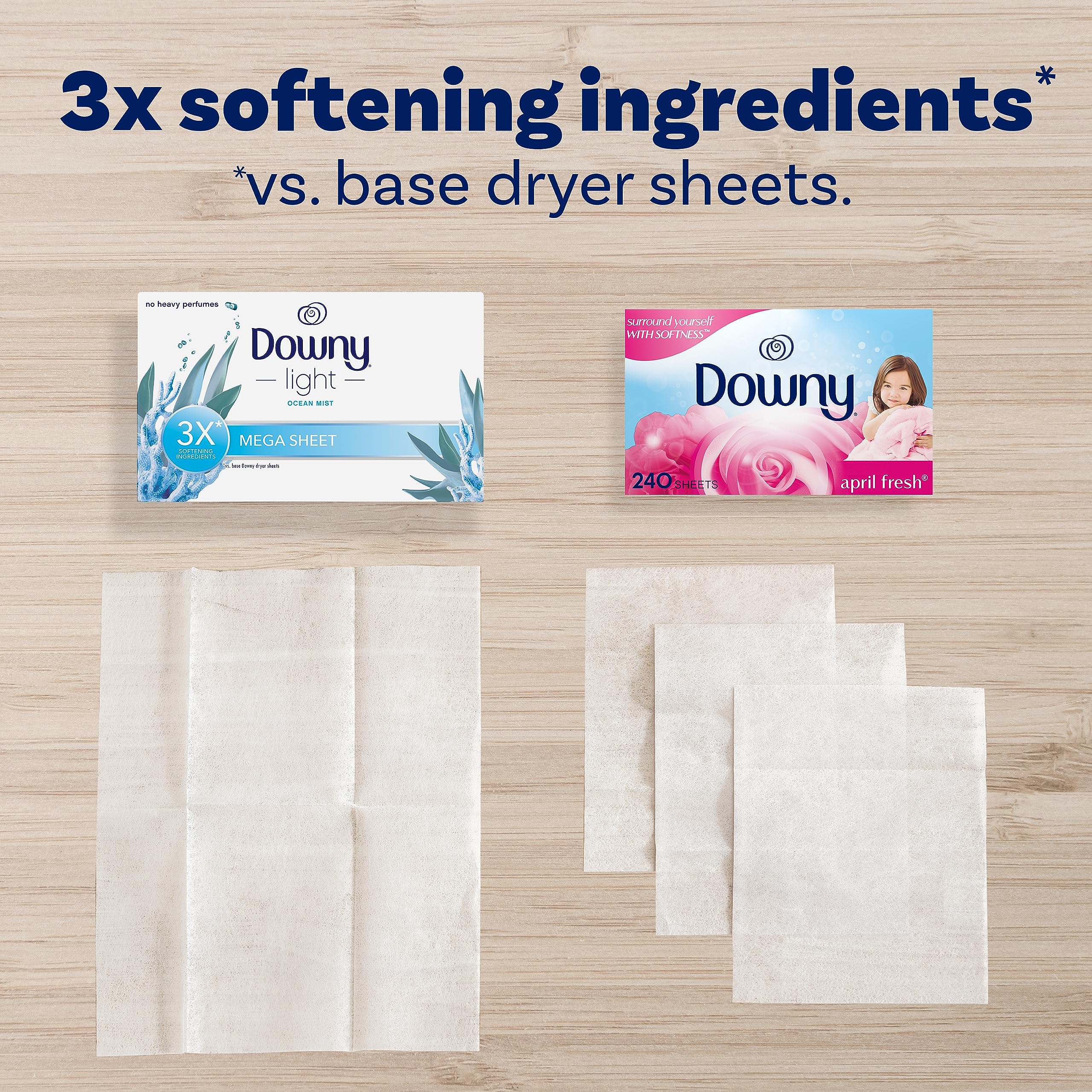 Downy Light Mega Dryer Sheets, Fabric Softener Dryer Sheets, Ocean Mist, 130 Count