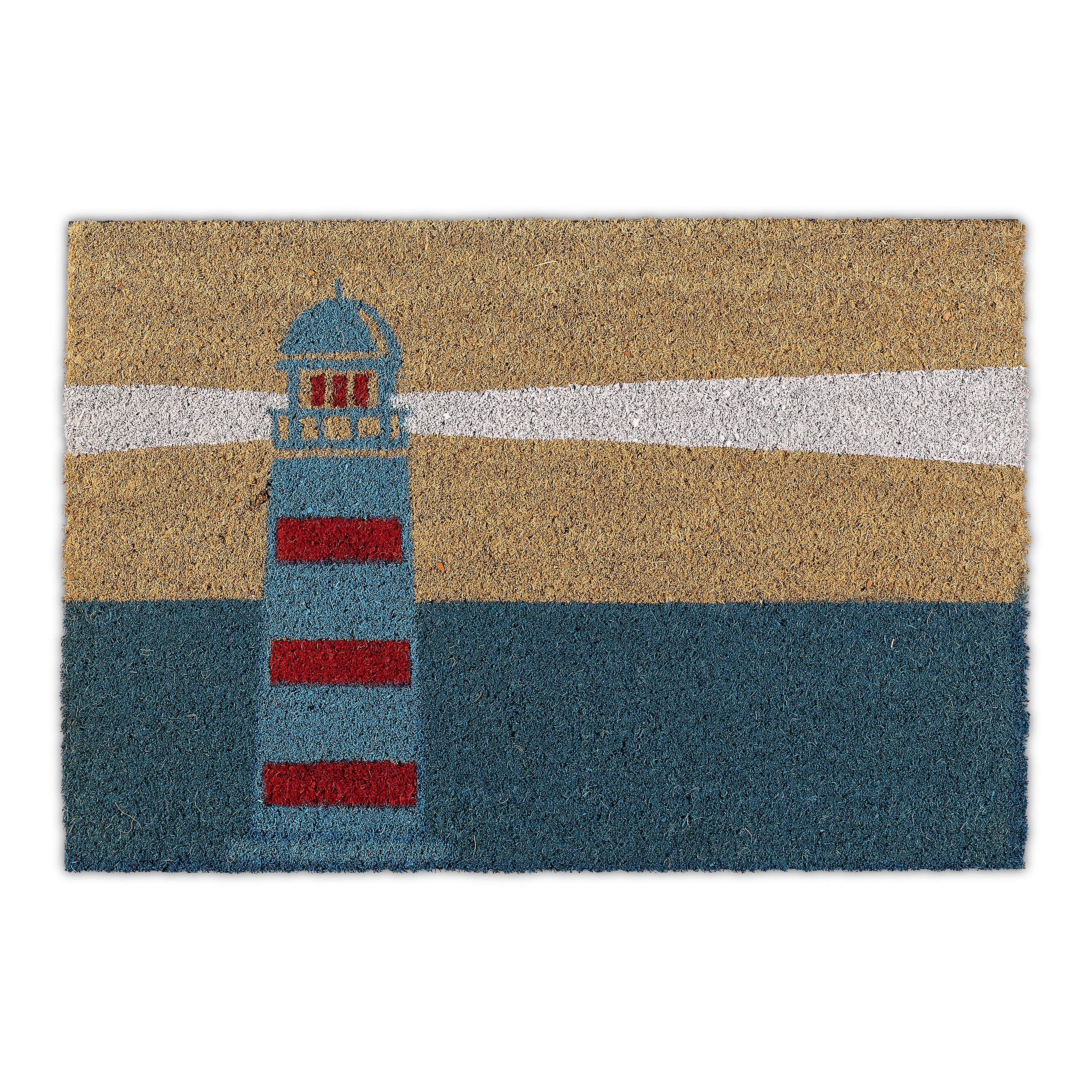 Relaxdays Lighthouse Welcome Doormat Coir, 40 x 60 cm, Door Mat Inside & Outside, Non-Slip Shoe Wiper, Multicoloured, Coco