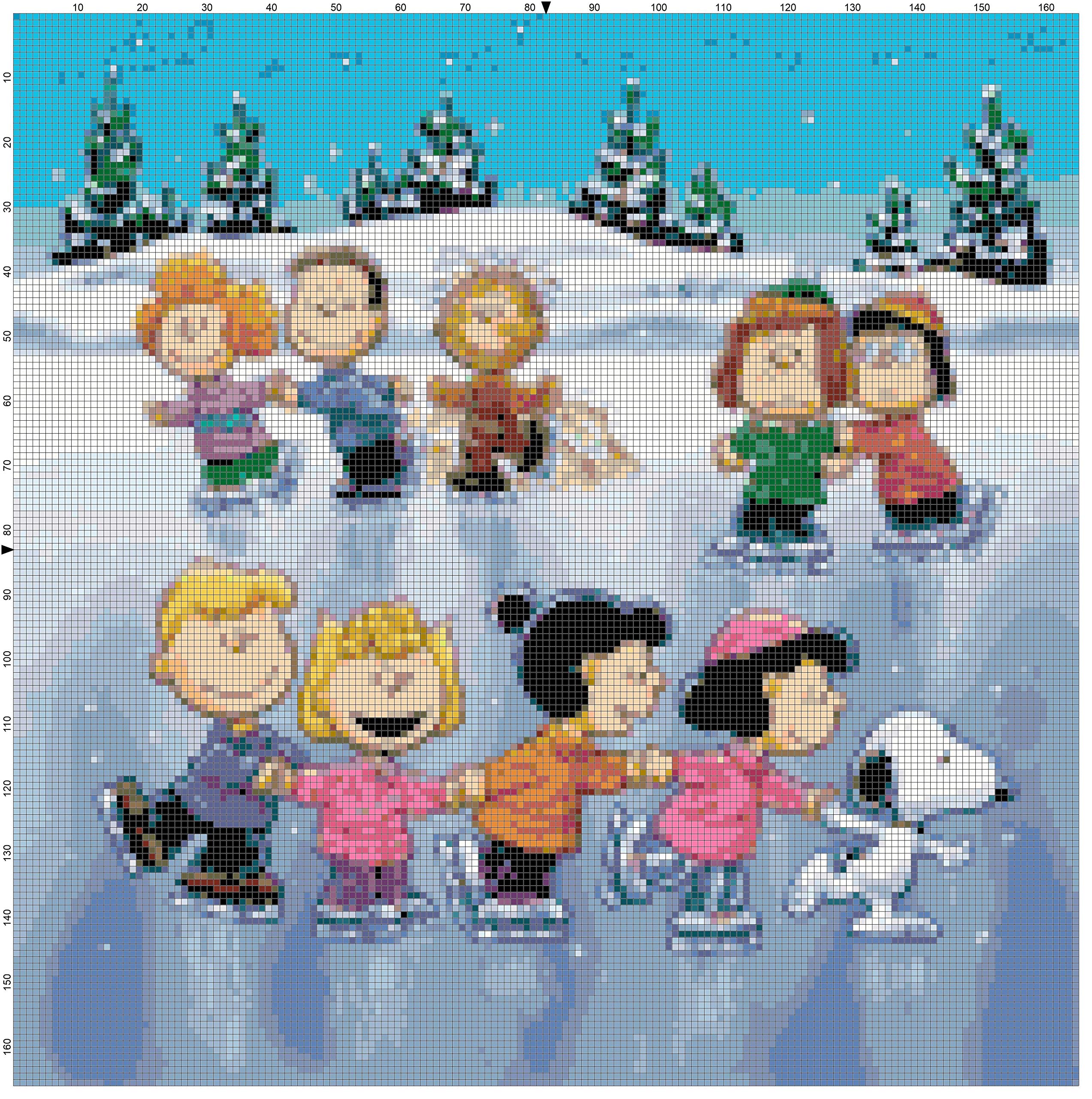 Boston Needleworks Peanuts Gang Skating on The Pond Counted Cross Stitch Pattern