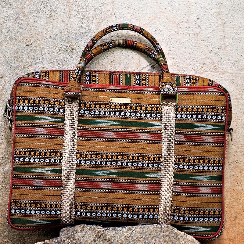 Chanchal Ikat Brown laptop Bag Ikkat Handmade